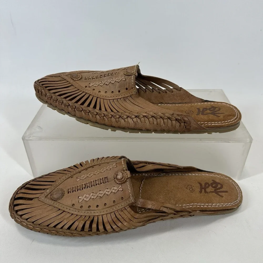Desi Hangover slide shoes loafers Woven brown leather men's size‎ 10 With Bag